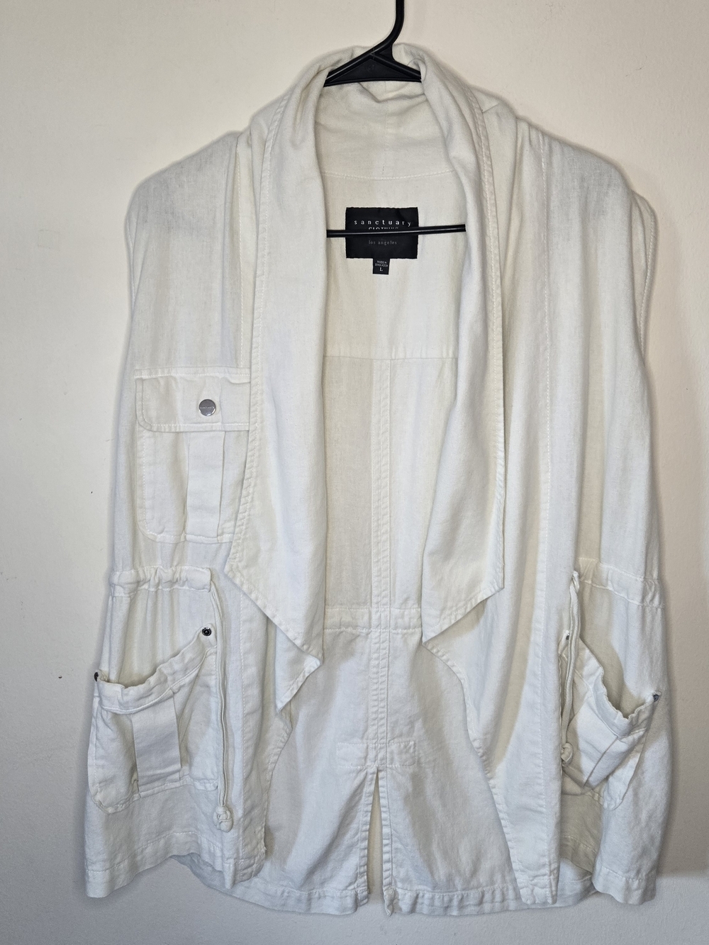 Linen Blend Utility Vest Sanctuary‎ Cream Draped   with Pockets  Size Large